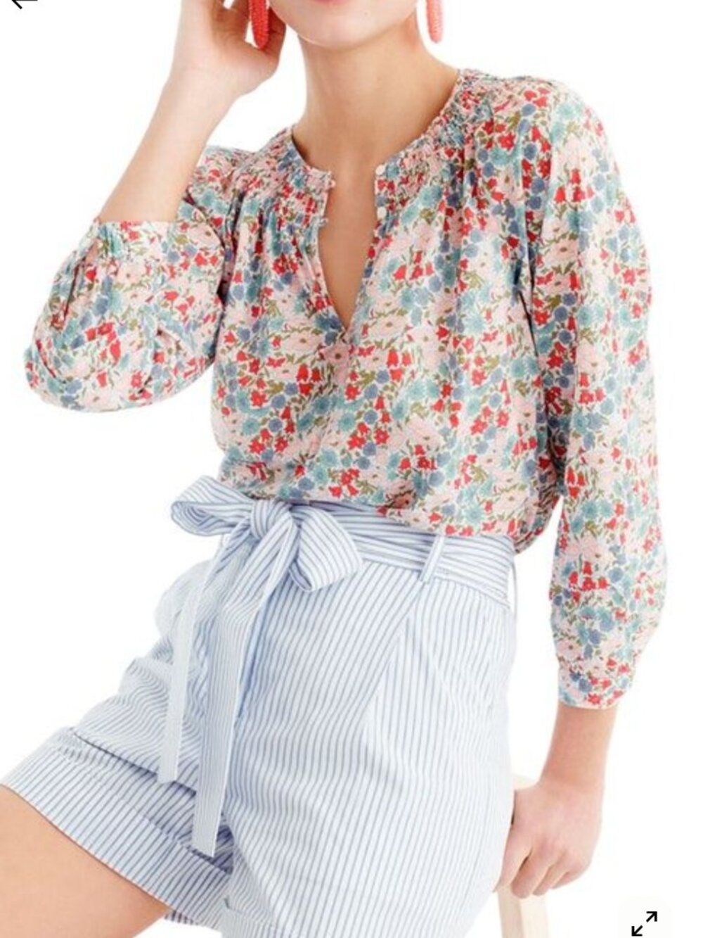 J. Crew Liberty Of London Floral Long-Sleeve Peasant Blouse in Red, Blue, Green